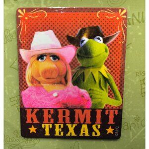 Cowboy Kermit Texas Muppets Refrigerator Locker Magnet w Miss Piggy Flat Back 2"